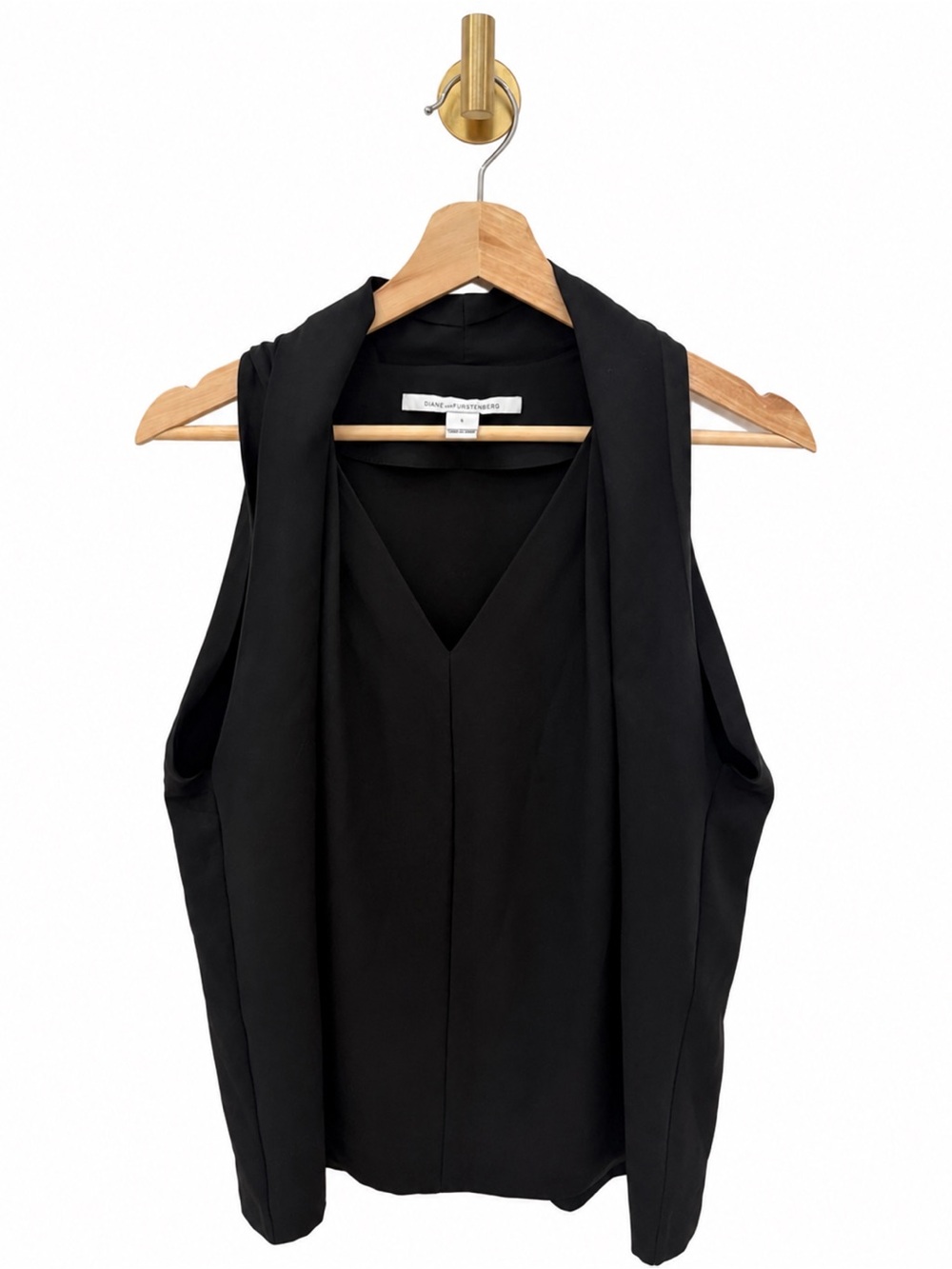 Diane Von Furstenberg Black Draped V-Neck Tank